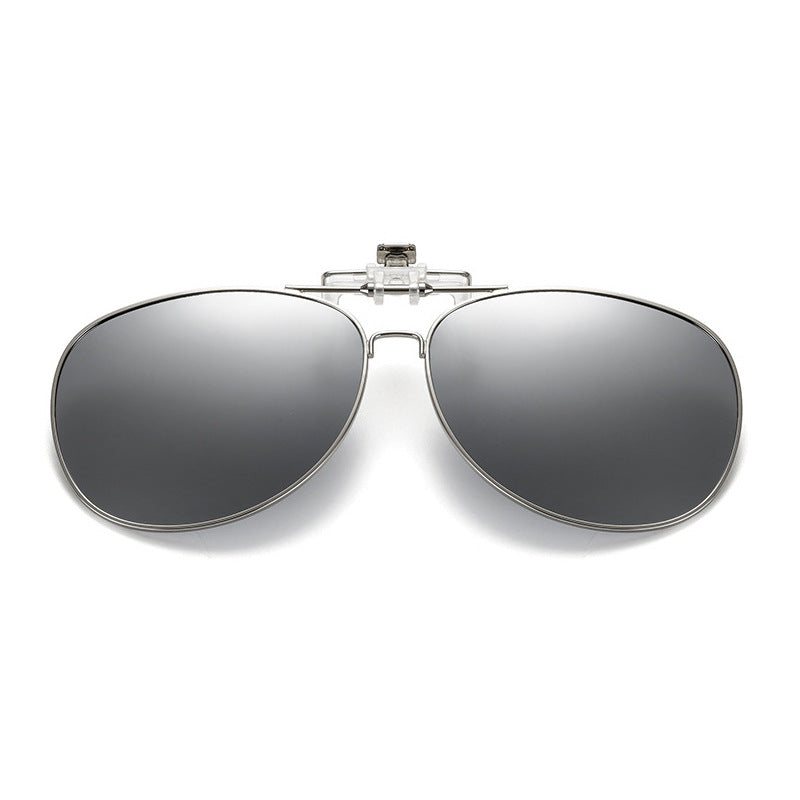 Unisex Polarized Flip-up Toad Style Metal Frame Sunglasses Clip-on Night Vision