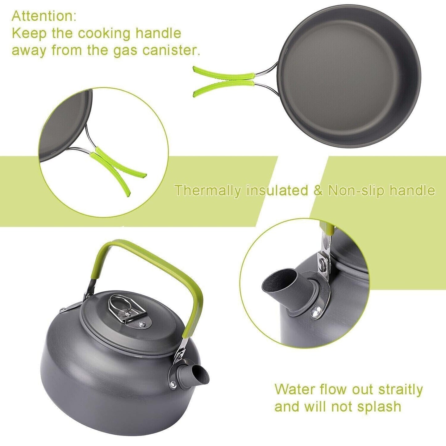 Outdoor Portable Camping Picnic Pots Pans Teapot Set With Cut Board Cutlery