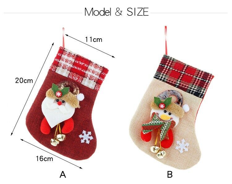 Burlap Christmas Stocking With bells Santa Claus Present Bag Xmas Party Decor
