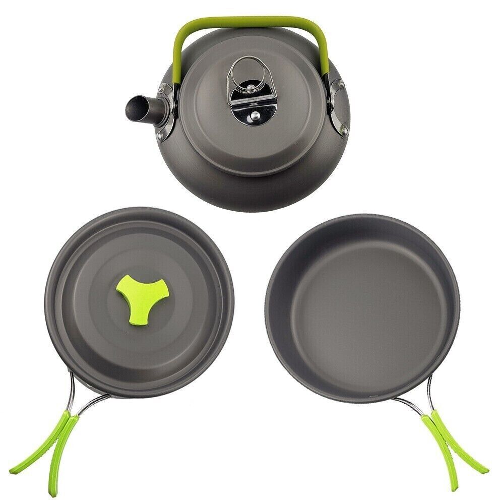 Outdoor Portable Camping Picnic Pots Pans Teapot Set With Cut Board Cutlery