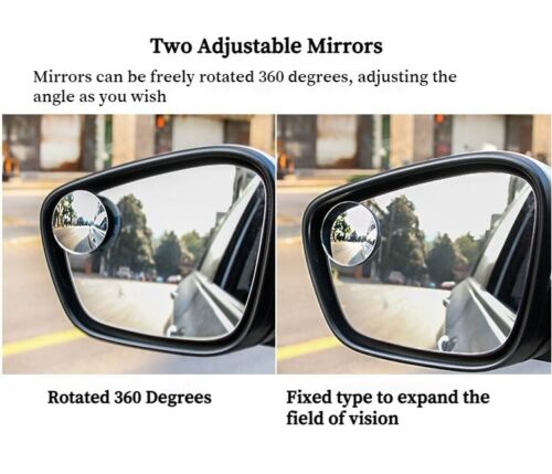 Blind Spot Car Round Mirror 2pcs Wide Angle Adjustable Rear Side Conves View