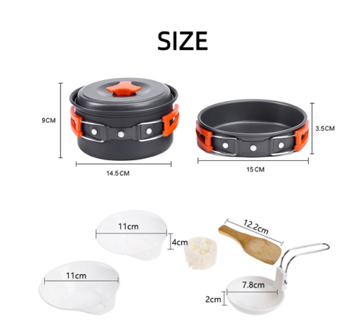 Outdoor 1-2 People 8 In 1 Alumina Pot Set Camping Pot Portable Picnic Cookware
