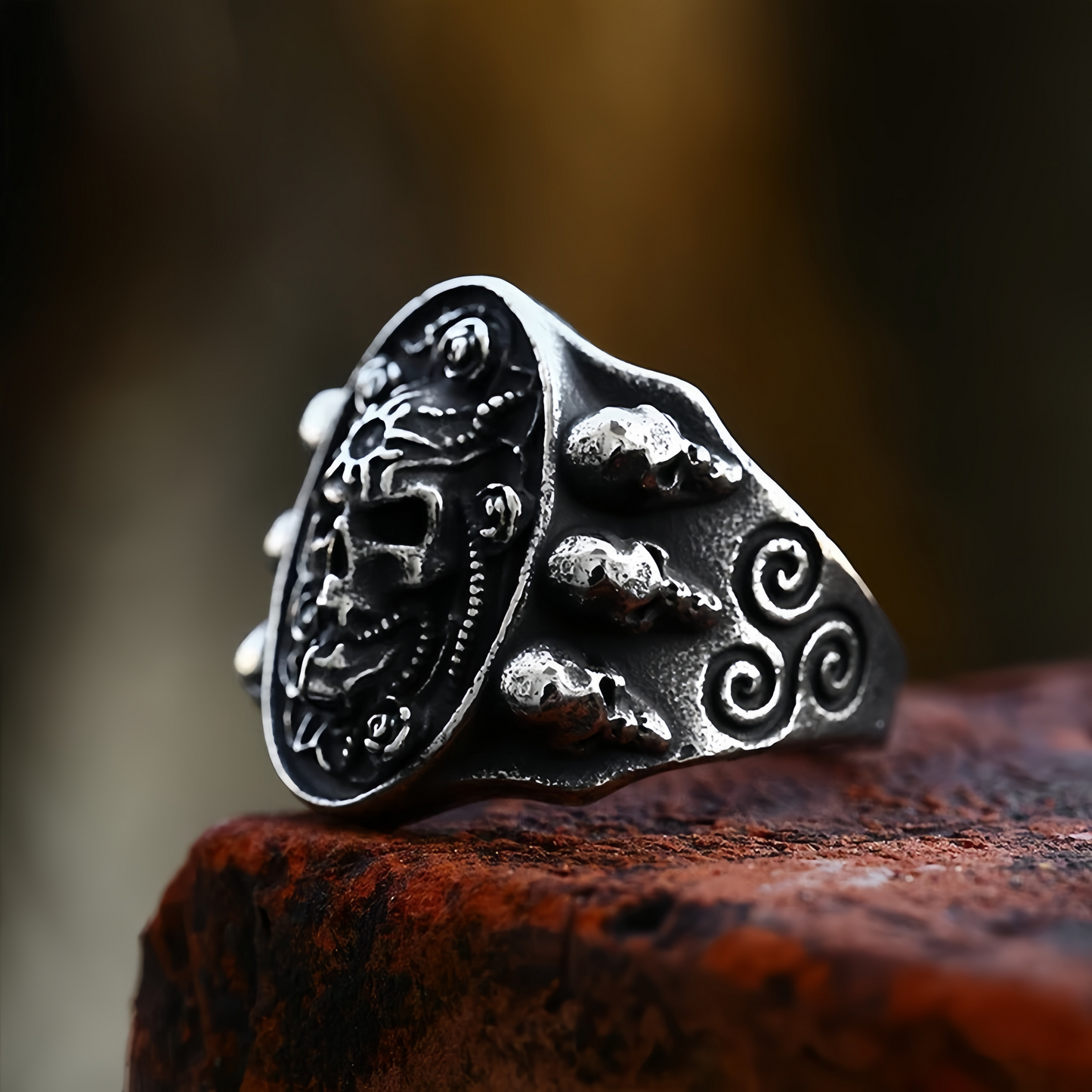 Men's Gothic Skull Ring Punk Biker Hip Hop Vintage Engraved Heavy Band Jewellery # R329