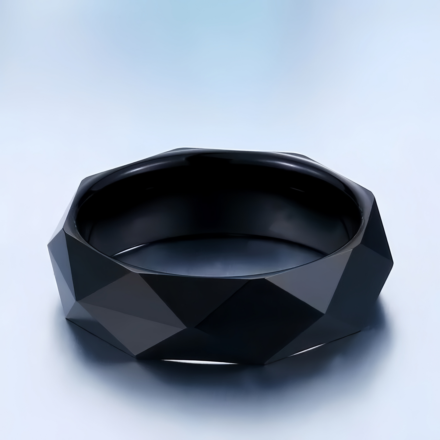 Unisex Comfort Fit Wedding Band Stainless Steel Faceted Geometric Ring Men Jewelry # R349