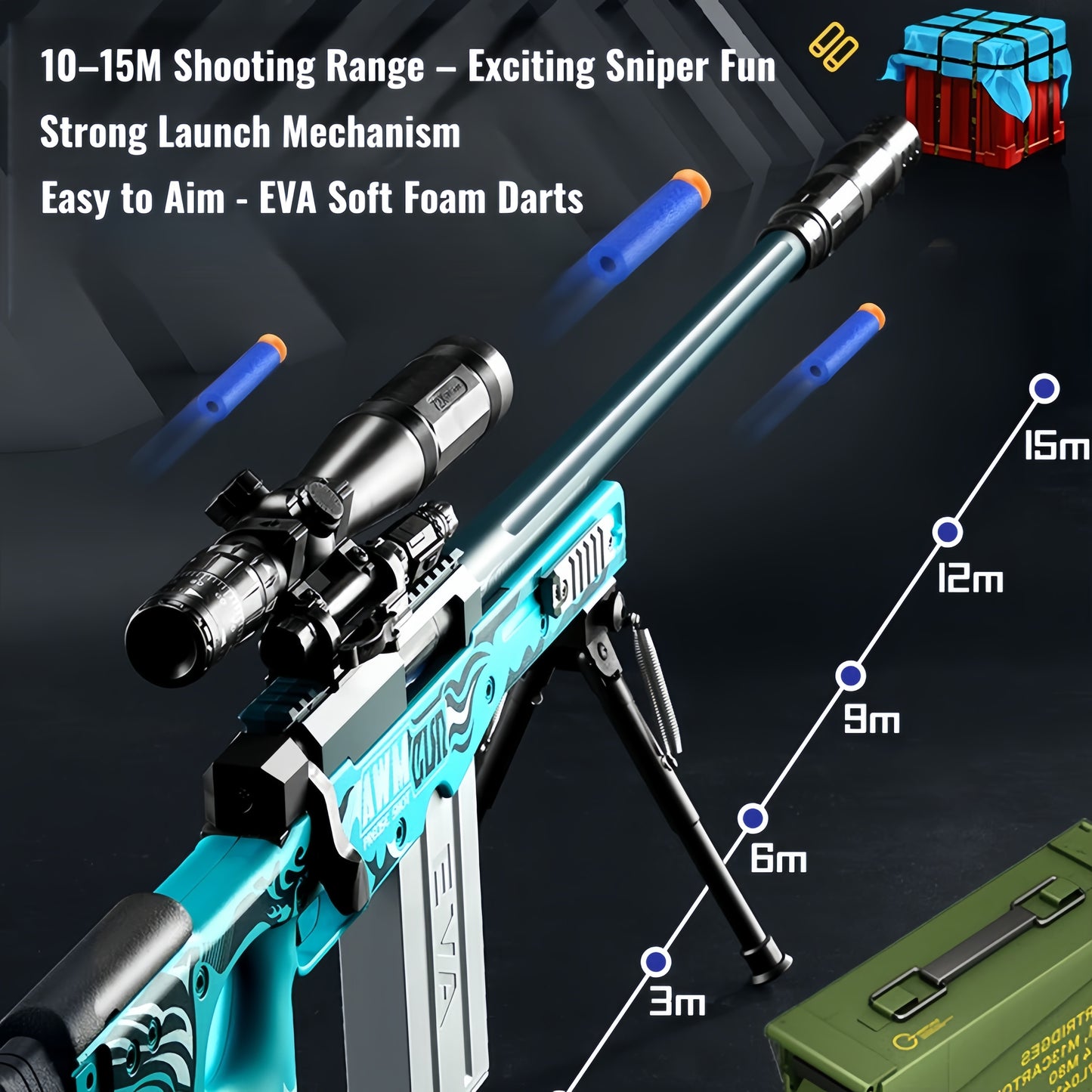 Large AWM Style Foam Dart Blaster Toy Scope Shell Ejection EVA Bullets Kids Gift
