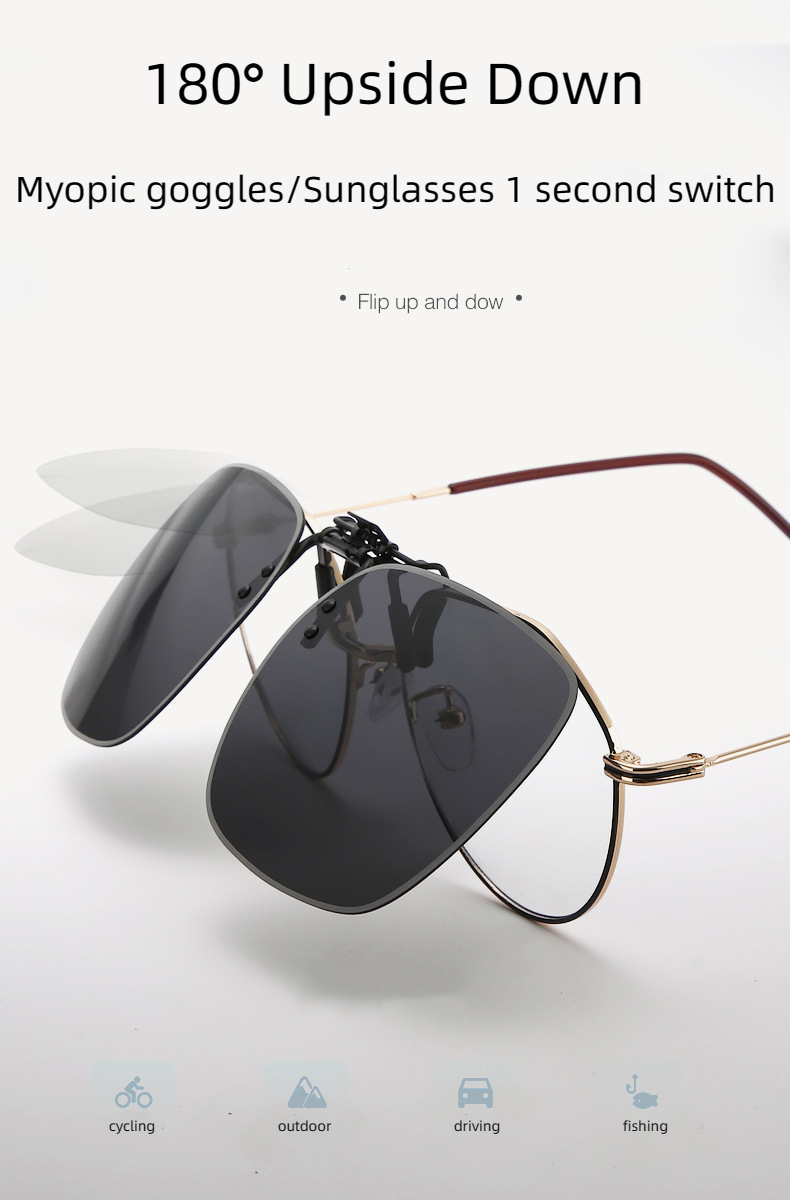 New Unisex Polarized UV400 Protection Box Shape Clip On Flip Up Sunglasses