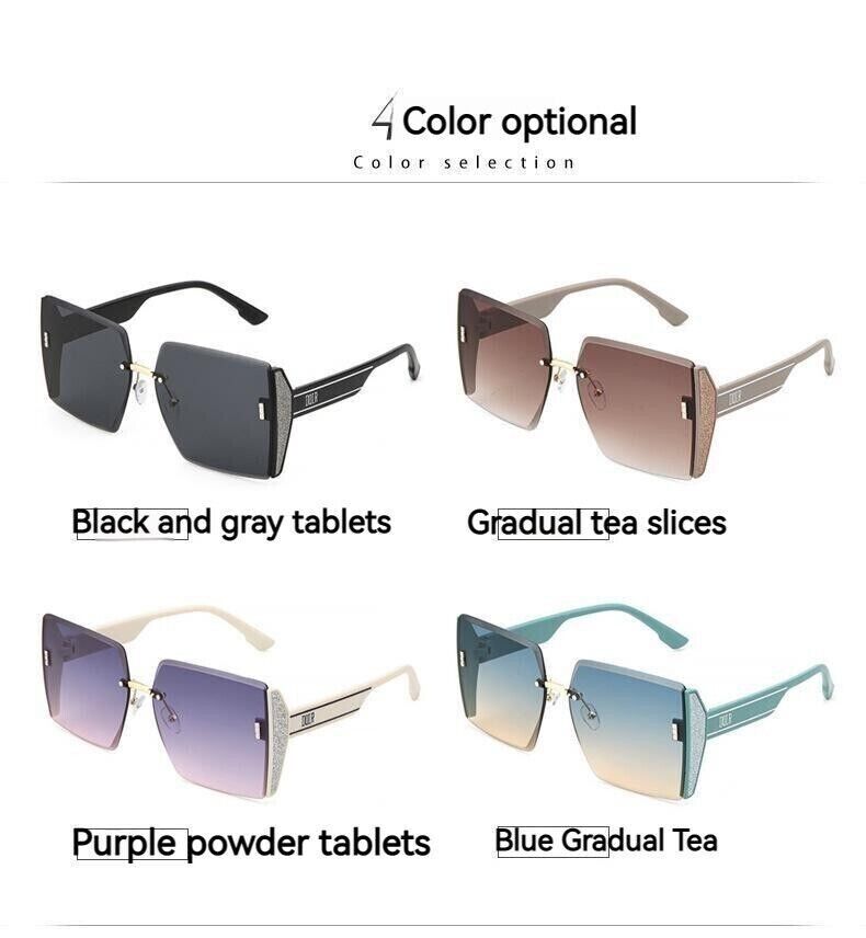 Fashion Square Rimless Personality Glasses Large Frame Cut Edge Sunglasses