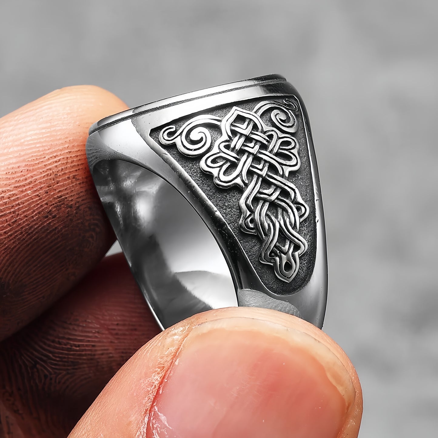 Men Stainless Steel Saint George Dragon Slayer Ring Knight Celtic Signet Jewelry # R280