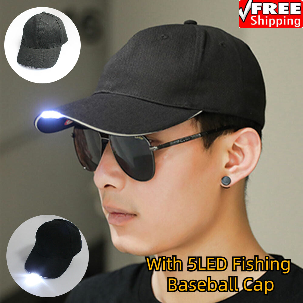 With 5LED Fishing Baseball Cap Outdoor Hiking Camping New Hot Light Hat Black