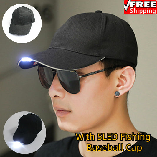 With 5LED Fishing Baseball Cap Outdoor Hiking Camping New Hot Light Hat Black