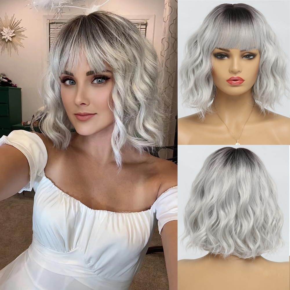 Trendy Lightweight & Breathable Framing Bangs Synthetic Hair Short Wavy Bob Wigs # 1715