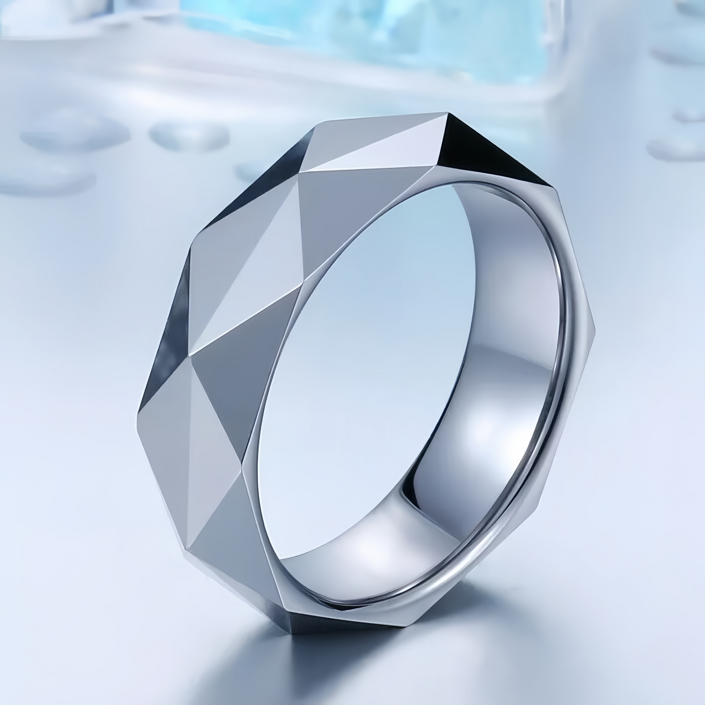 Unisex Comfort Fit Wedding Band Stainless Steel Faceted Geometric Ring Men Jewelry # R349