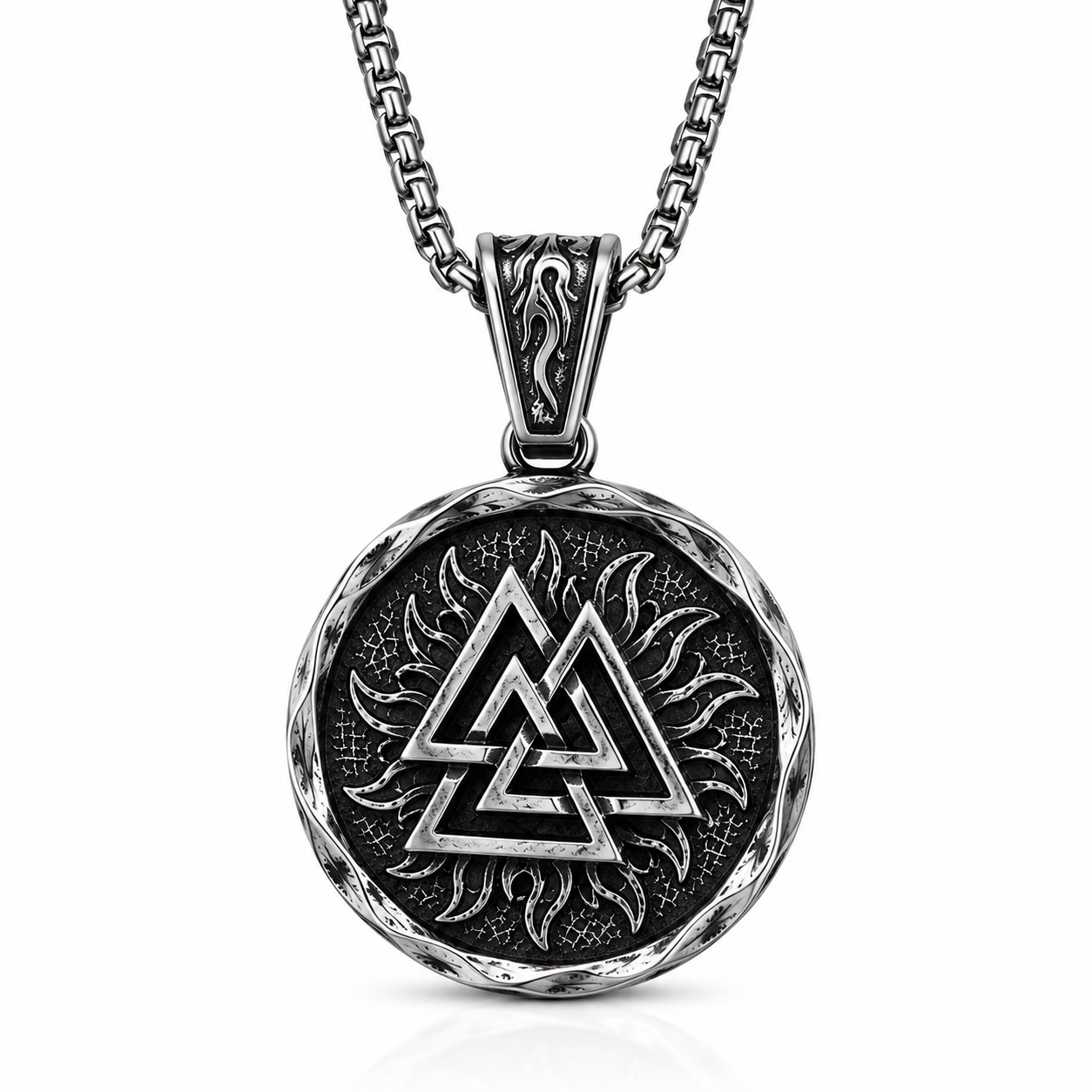 Viking Valknut Pendant Necklace Norse Symbol Stainless Steel with Chain Dark Silver Symbol Jewellery Gift PN0011