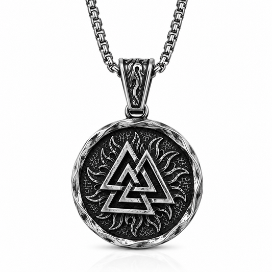Viking Valknut Pendant Necklace Norse Symbol Stainless Steel with Chain Dark Silver Symbol Jewellery Gift PN0011