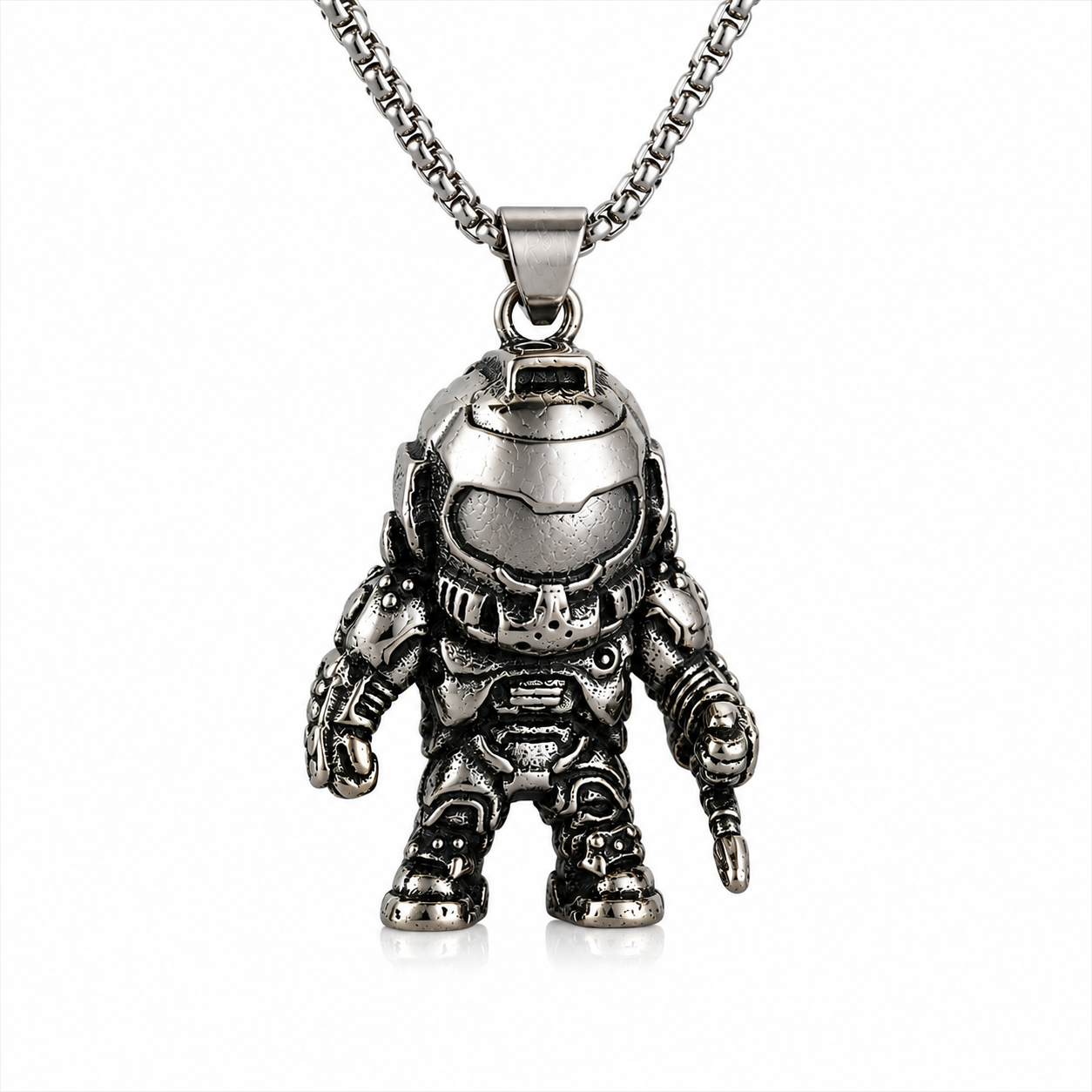Space Astronaut Necklace Pendant Dark Silver Stainless Steel 60cm Chain Gift PN0028