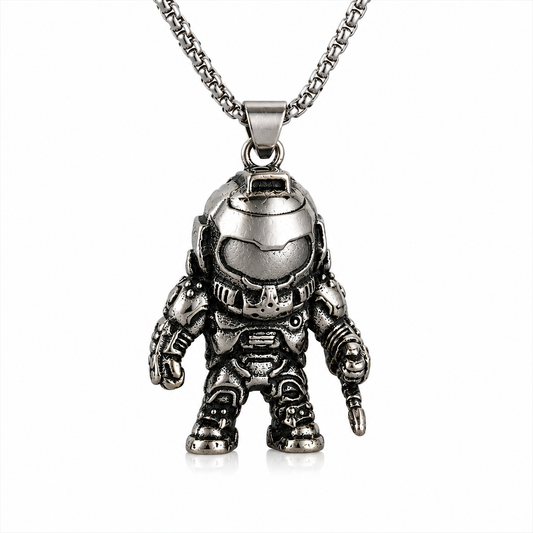 Space Astronaut Necklace Pendant Dark Silver Stainless Steel 60cm Chain Gift PN0028