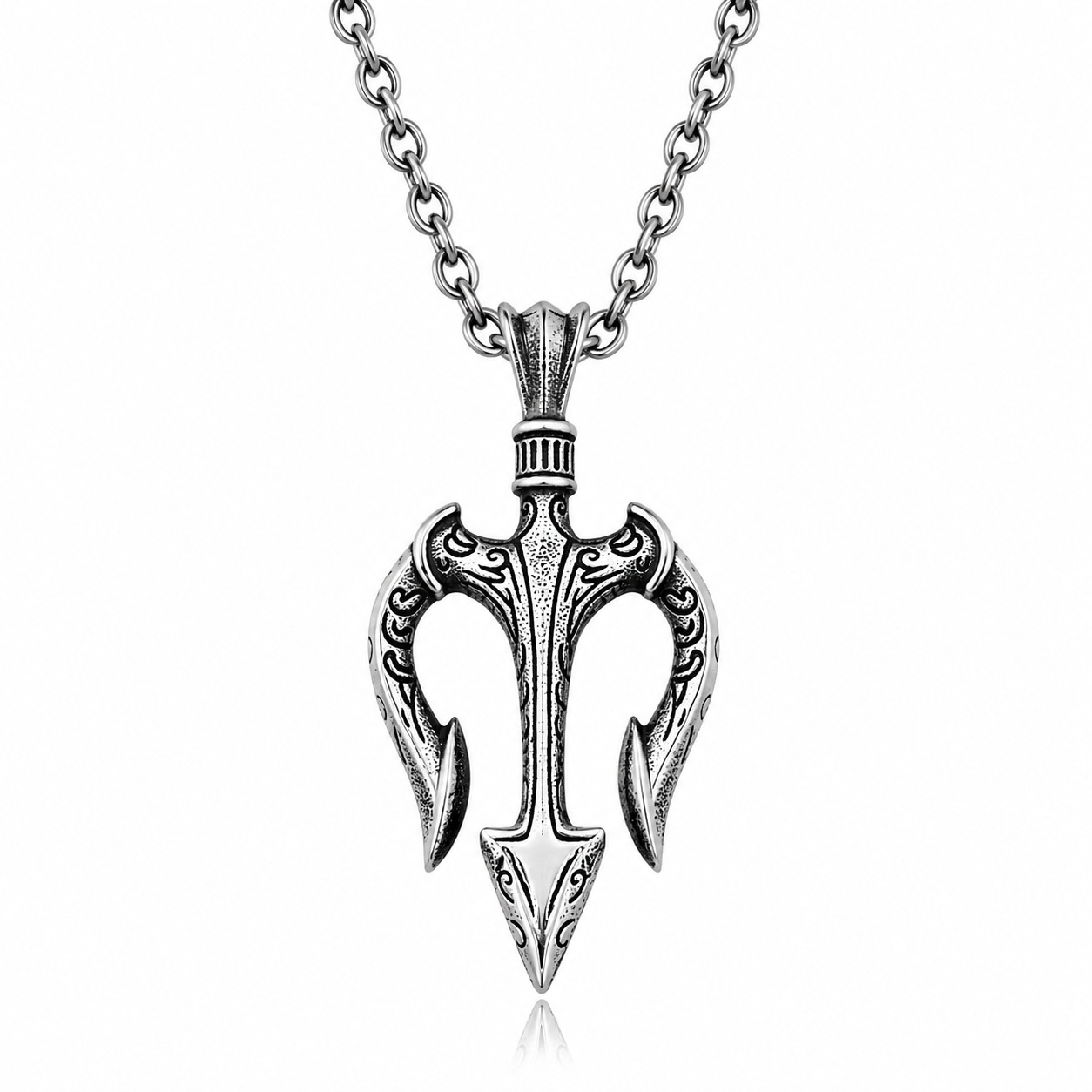 Men Vintage Poseidon Trident Pendant Necklace Gothic Greek Mythology Amulet Stainless Steel Chain PN0002