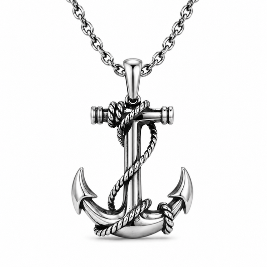 Unisex Anchor Pendant Necklace Stainless Steel Nautical Sailor Rope Charm Vintage Necklace 60cm Chain Gift PN0013
