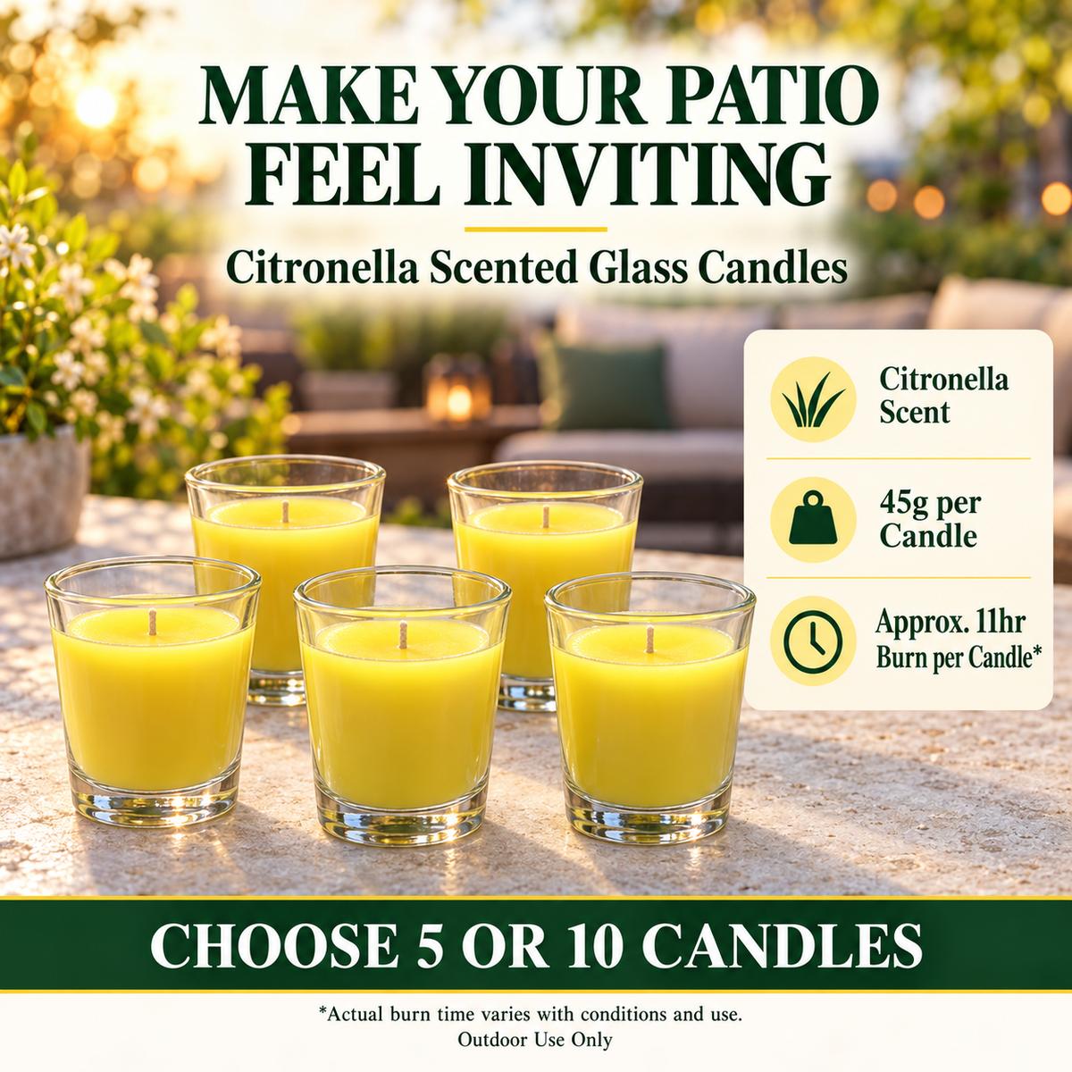 5/10 Pack Citronella Scented Glass Candles 45g Outdoor Patio Garden 11hr Burn Time
