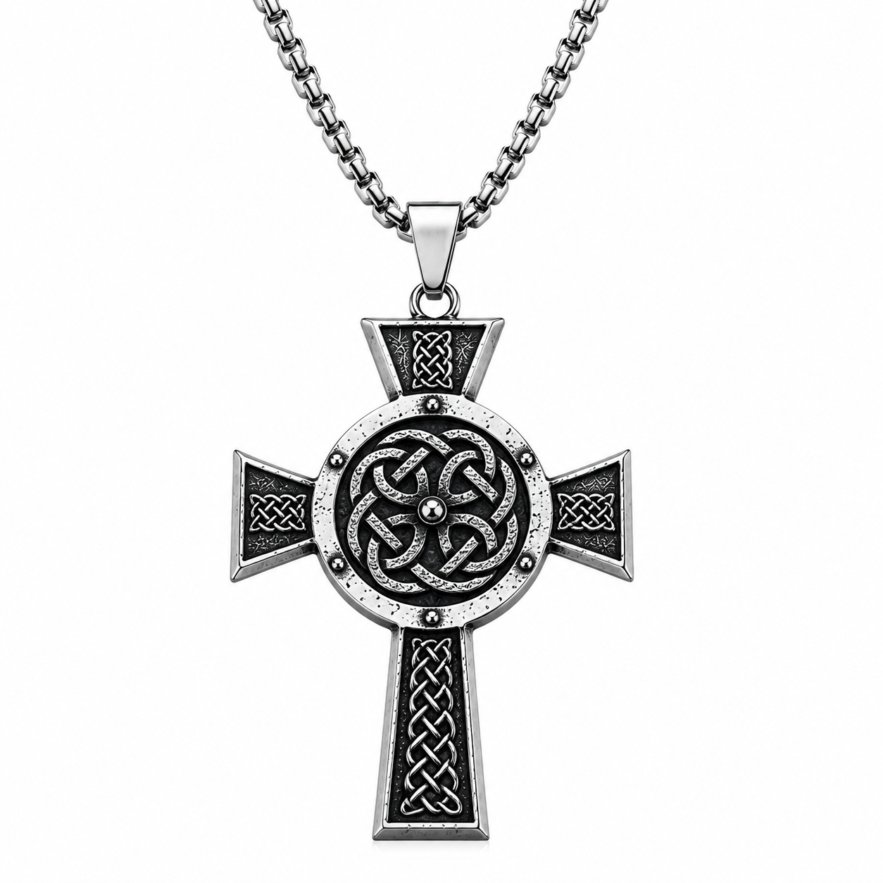 Men's Viking Cross Pendant Necklace Celtic Knot Nordic Odin Warrior Amulet Stainless Steel Chain Gift PN0161