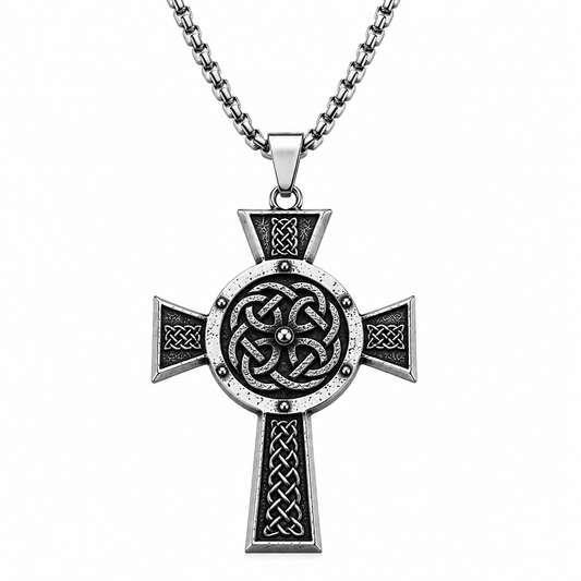 Men's Viking Cross Pendant Necklace Celtic Knot Nordic Odin Warrior Amulet Stainless Steel Chain Gift PN0161