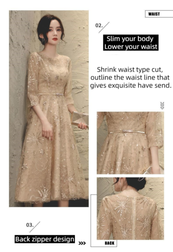 Women Champagne Formal Wedding Evening Cocktail Prom Bridesmaid Ball Gown Dress
