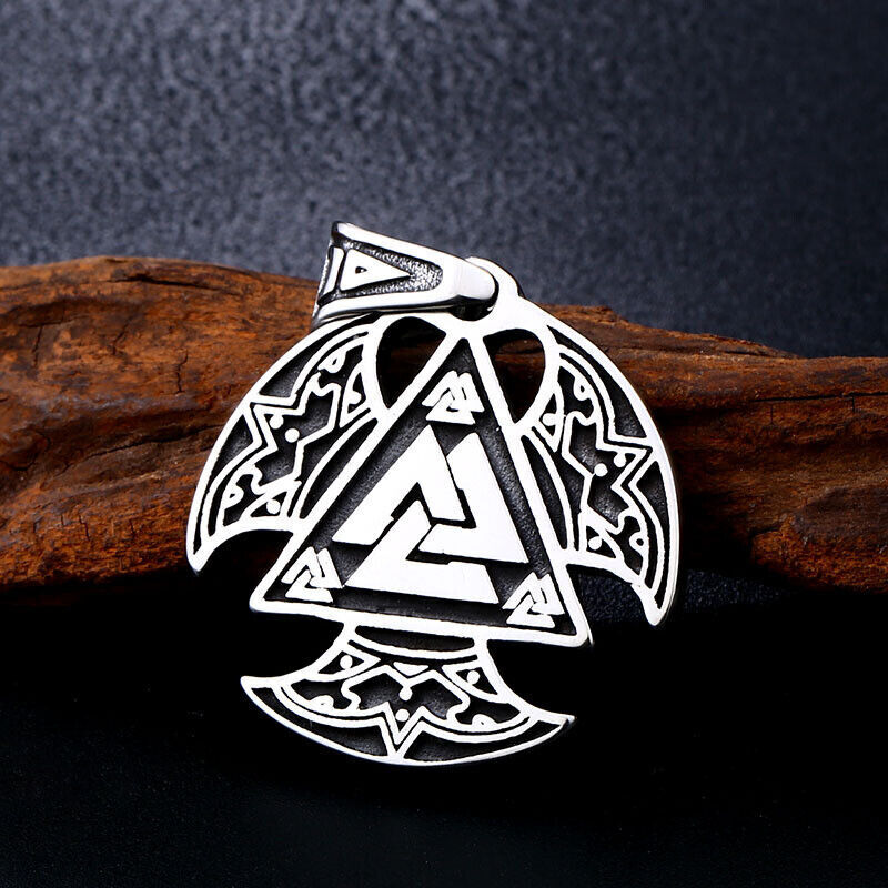 Cool Retro Punk Vintage Wolf Totem Valknut Pendant Biker Titanium Steel Necklace