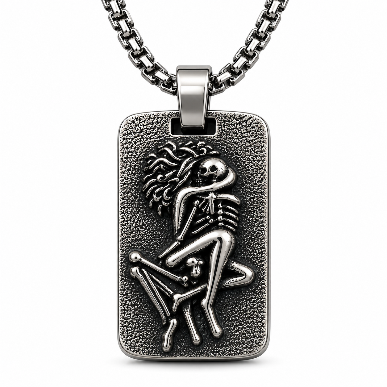Gothic Skeleton Lovers Pendant Necklace Stainless Steel Dark Silver Gothic Jewellery Chain Gift For Men Women #PN0023