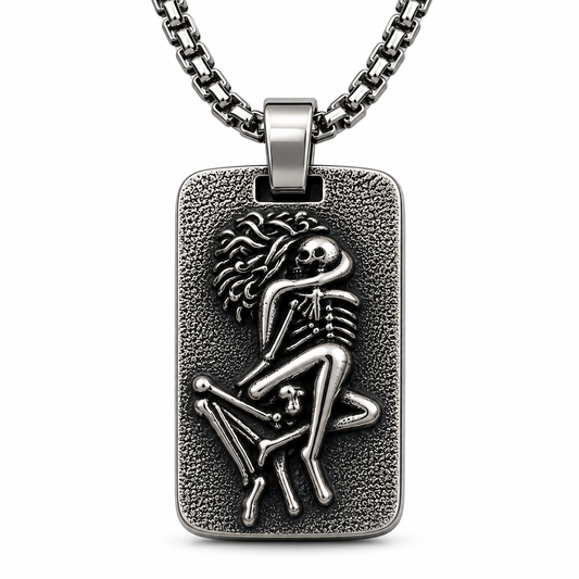 Gothic Skeleton Lovers Pendant Necklace Stainless Steel Dark Silver Gothic Jewellery Chain Gift For Men Women #PN0023