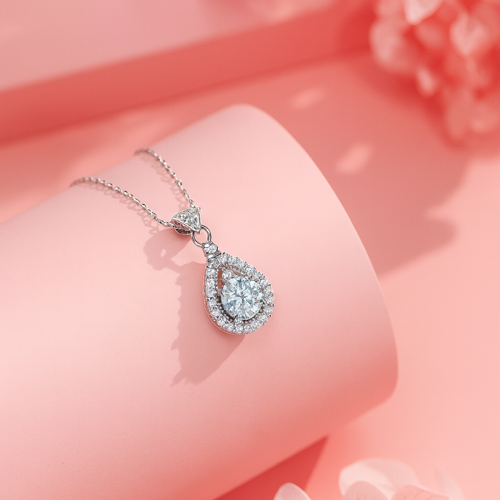 Women Elegant 1CT Waterdrop Moissanite Pendant Party Wedding Engagement Necklace M0198
