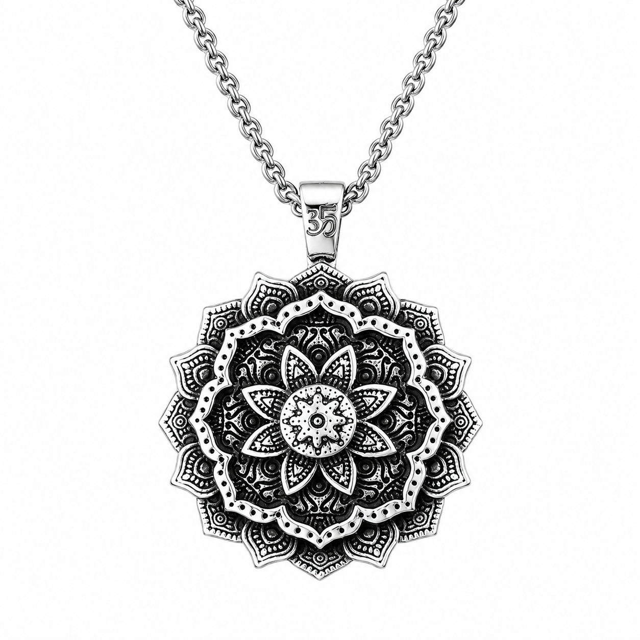 Unisex Vintage Flower Pendant Necklace Stainless Steel Zen Yoga Punk Necklace with 60cm Chain Gift for Men Women PN0016
