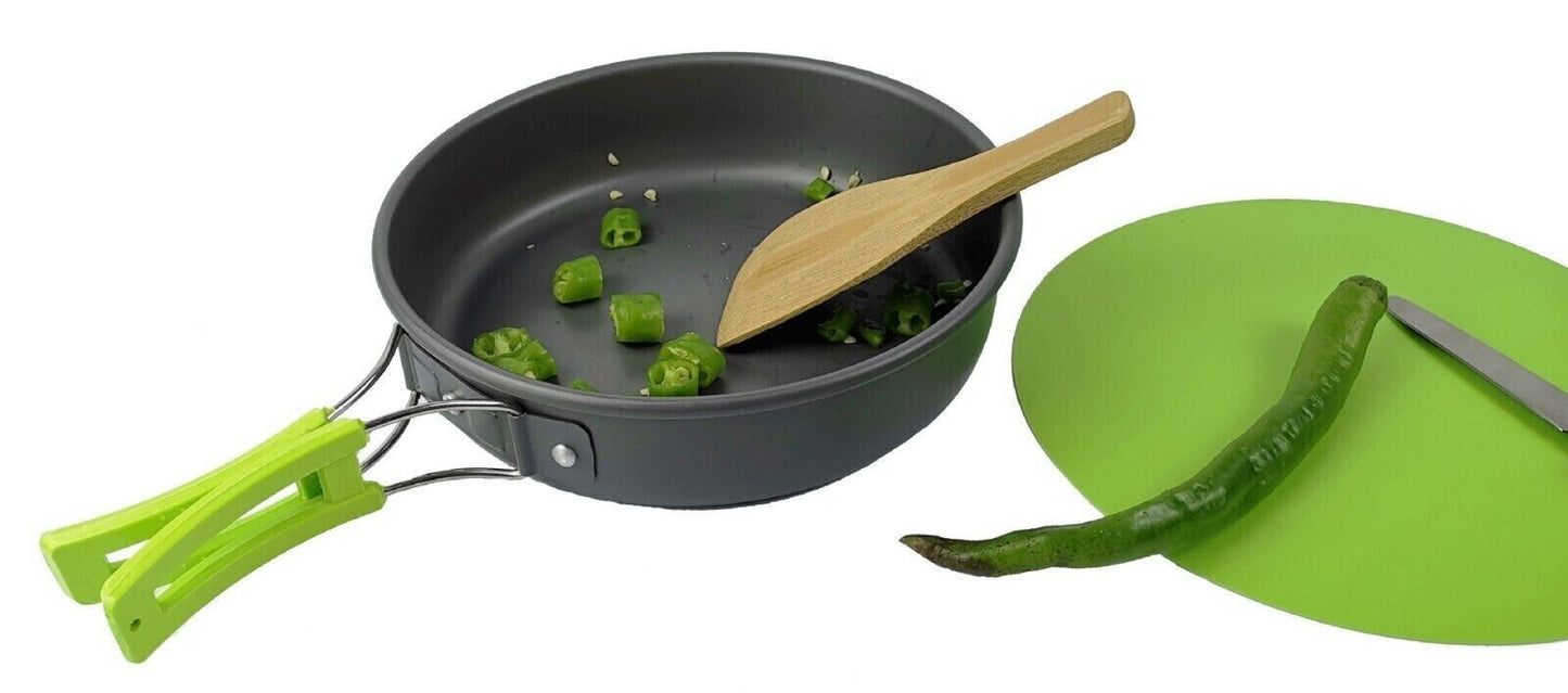 Outdoor Portable Camping Picnic Pots Pans Teapot Set With Cut Board Cutlery