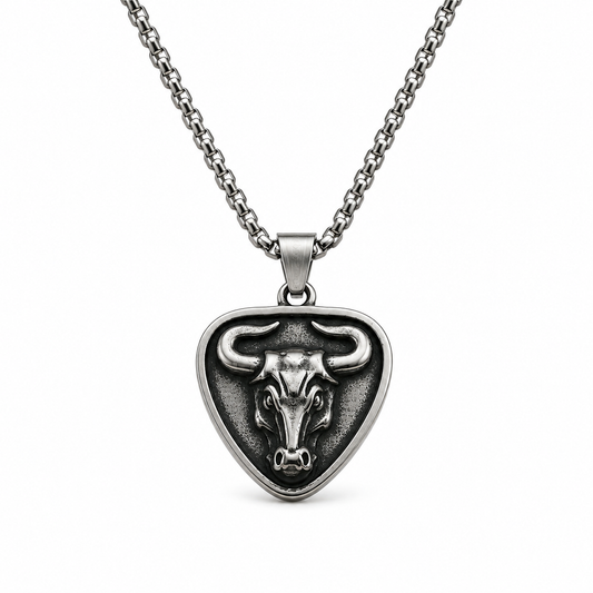 Vintage Bull Skull Pendant Necklace for Men Stainless Steel Ox Head Amulet Dark Silver Tone Chain Gift PN0005