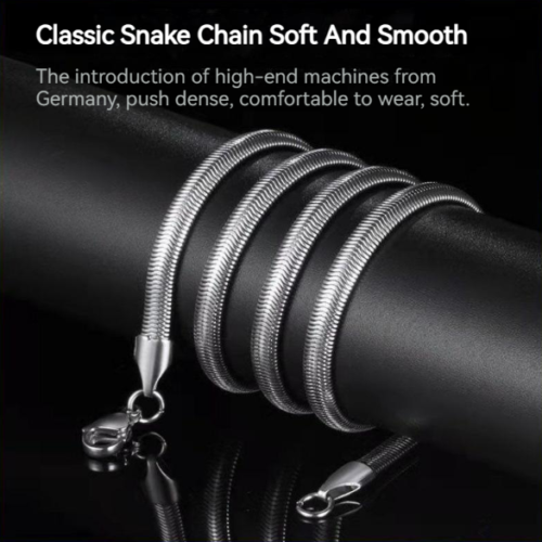 Unisex Titanium Steel Flat Snake Bone Necklace Stylish Retro Hip Hop Punk Gift