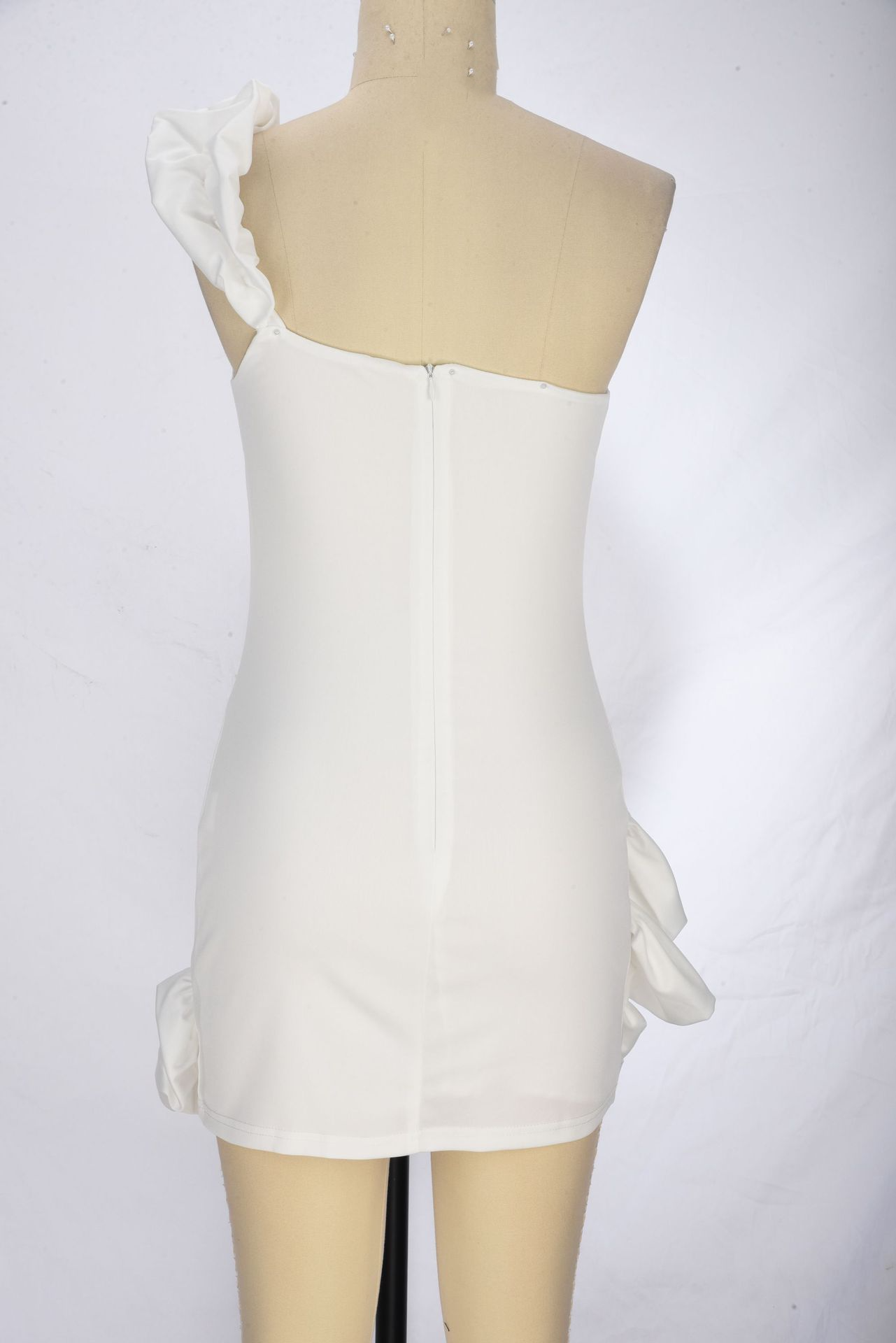 Sexy Women's Dress Ruffled Flower Bud Waist One Shoulder Wipe Chest Hip Dress