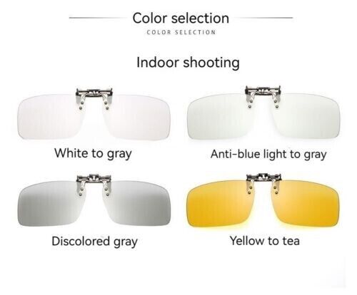 Unisex Square Polarized Colour Changing Sunglasses Clip-on Day Night Vision
