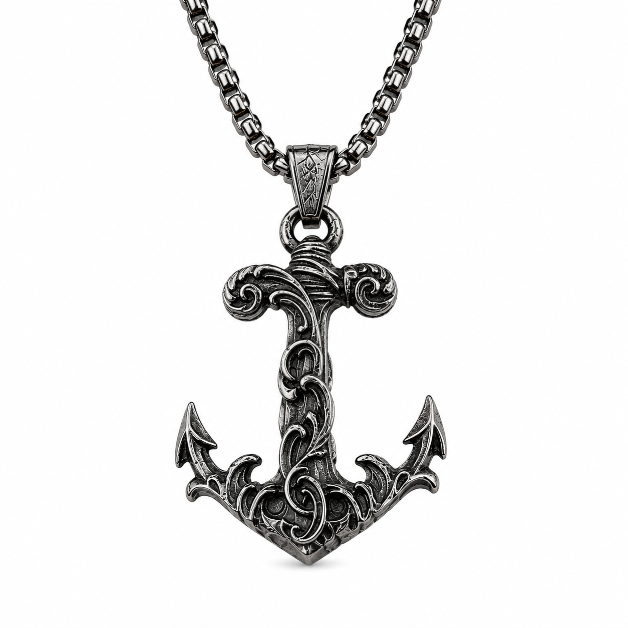 Vintage Carved Anchor Pendant Necklace Stainless Steel Nautical Gothic Marine Chain Gift For Men PN0003