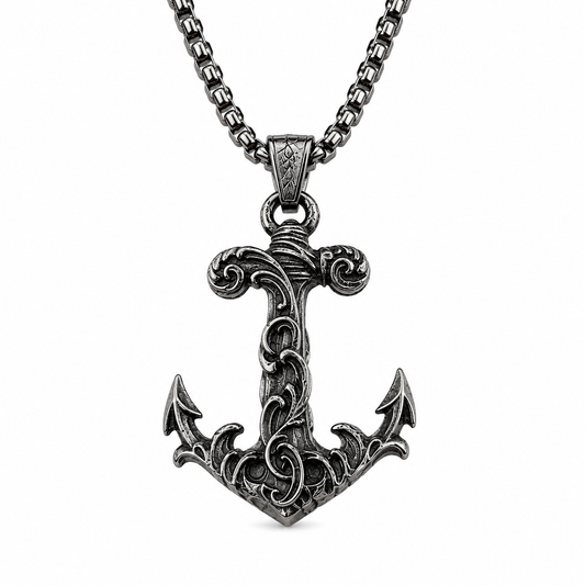 Vintage Carved Anchor Pendant Necklace Stainless Steel Nautical Gothic Marine Chain Gift For Men PN0003