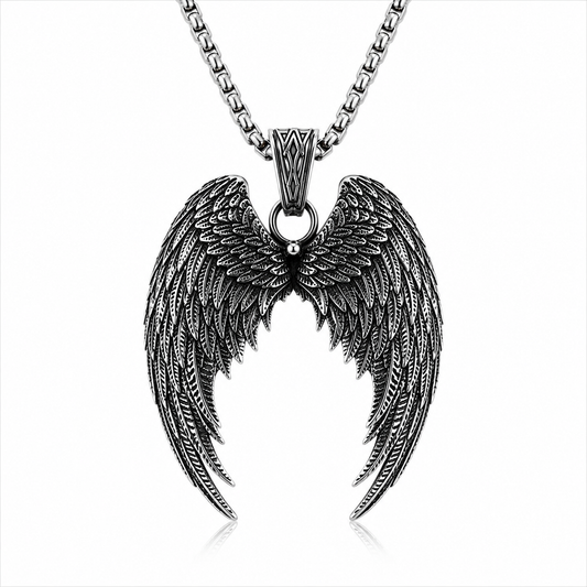 Angel Wings Necklace Stainless Steel Pendant Guardian Wing Gothic Biker Gift Chain #PN0032