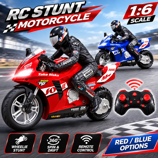 1:6 RC Stunt Motorcycle Remote Control Motorbike 360° Drift Wheelie Red Blue
