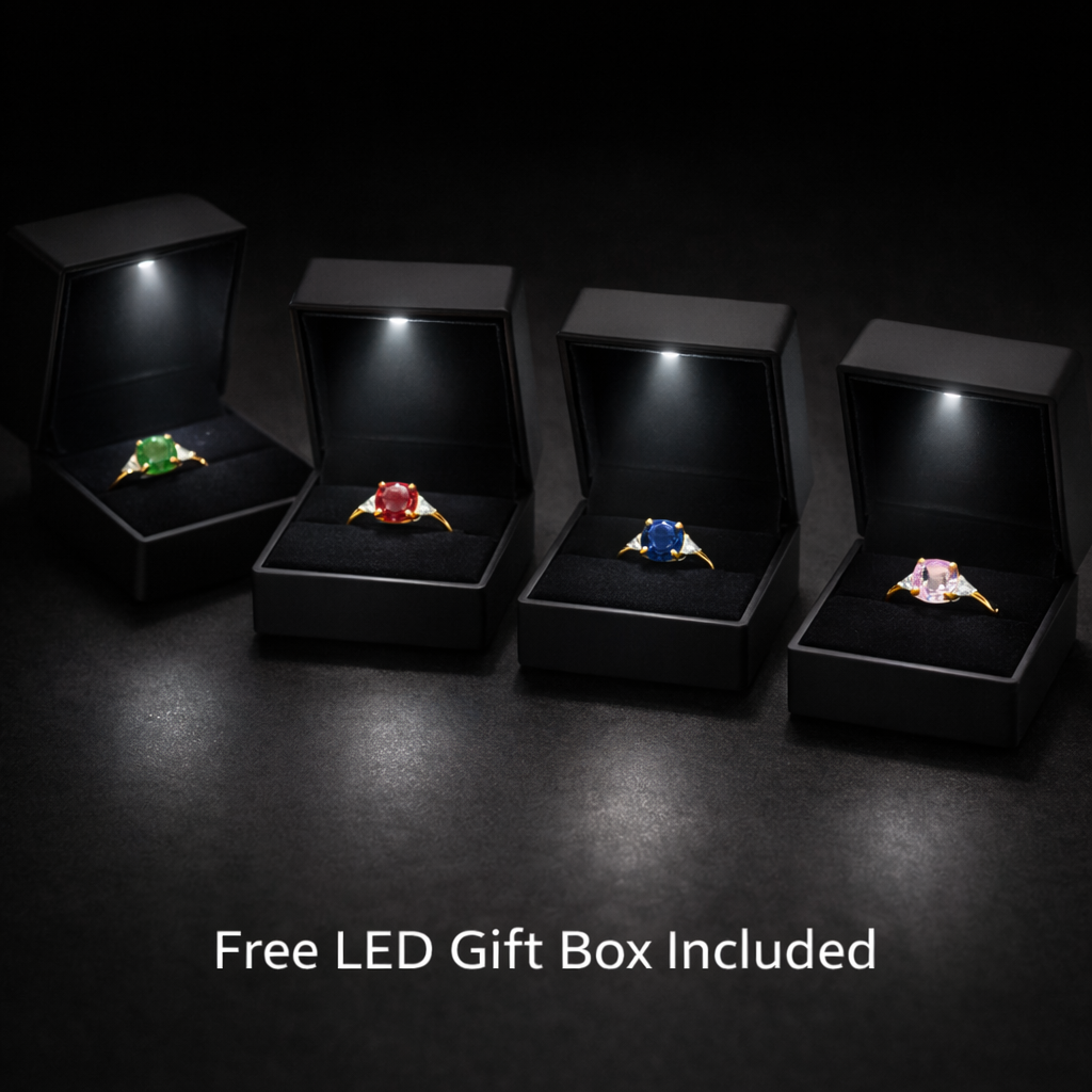 Women Gold Tone Cushion Cut Zircon Rings Green Blue Red Pink & FREE LED Gift Box # R228