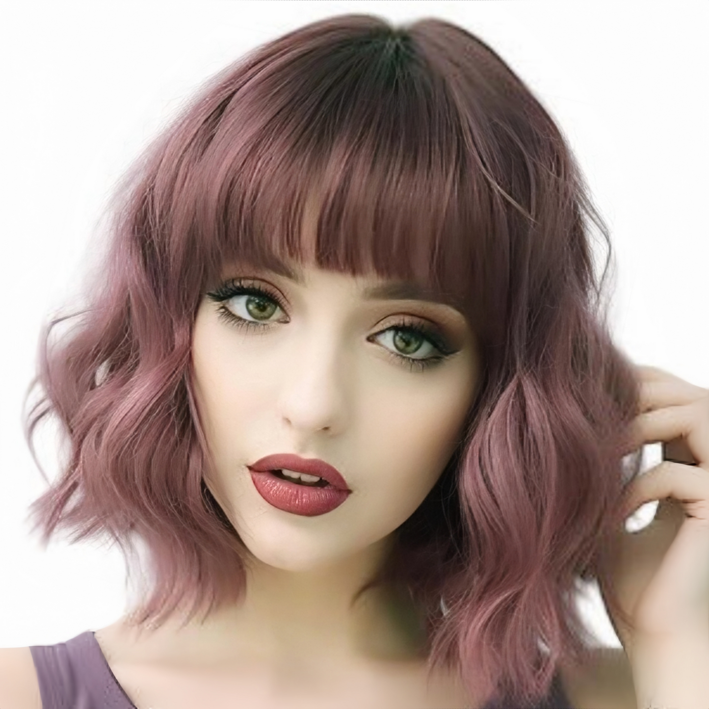 Trendy Lightweight & Breathable Framing Bangs Synthetic Hair Short Wavy Bob Wigs # 1715