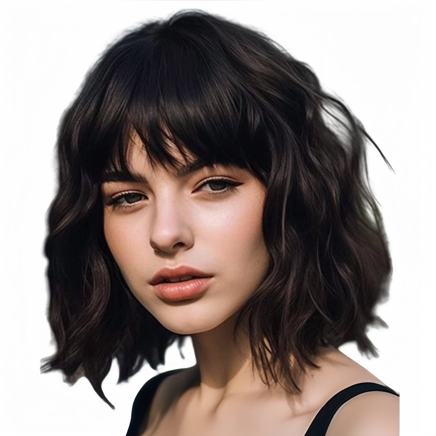 Trendy Lightweight & Breathable Framing Bangs Synthetic Hair Short Wavy Bob Wigs # 1715
