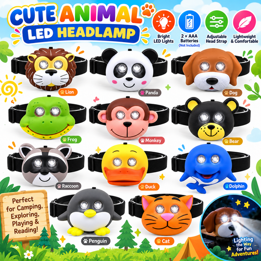 Cute Animal LED Head Torch Headlamp Adjustable Camping Light Flashlight