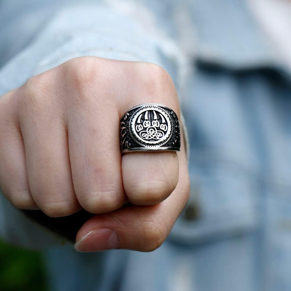 Men Nordic Viking Bear Paw Ring Animal Totem Symbol of Strength Biker Punk Band # R264