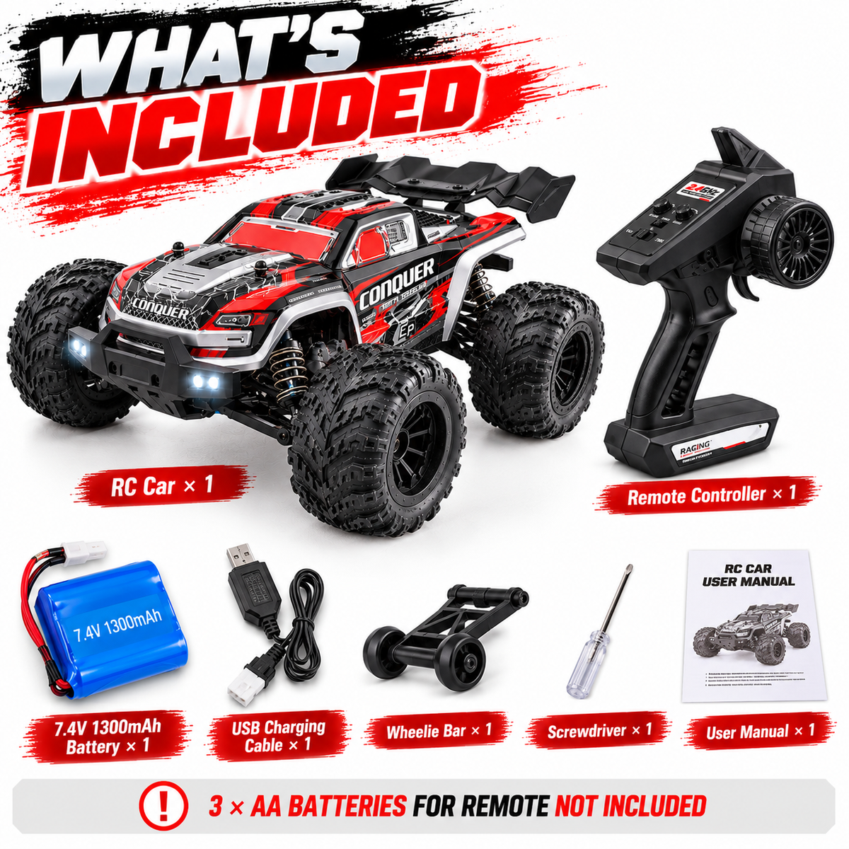 1:16 RC Car 38km/h 4WD High Speed Off Road Monster Truck 2.4GHz Remote Control