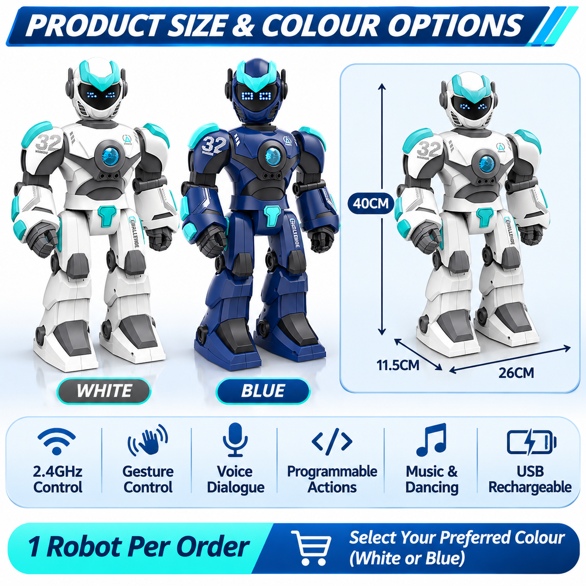 2.4GHz Kid Toys Charge Remote Control Intelligent Gesture Voice Electric Robot
