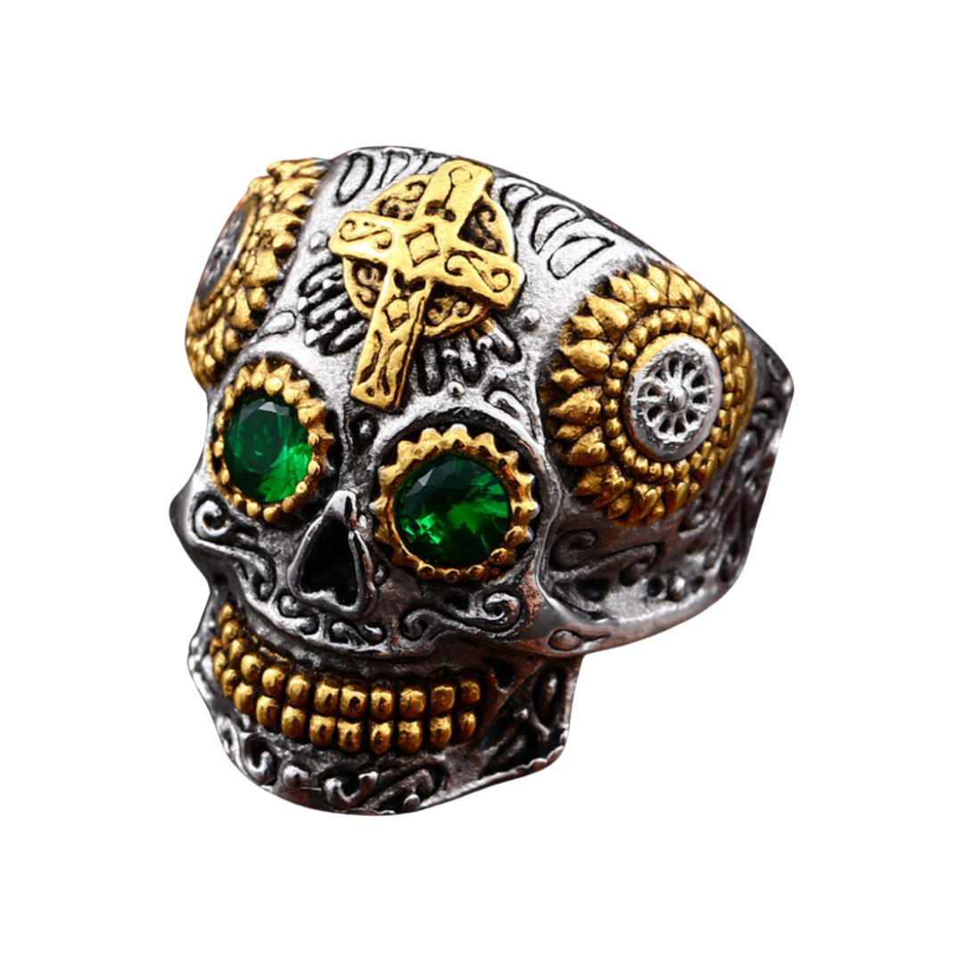 Men Individuality Amulet Stone Strength Edgy Cross Craft Totem Skull Biker Rings # R260