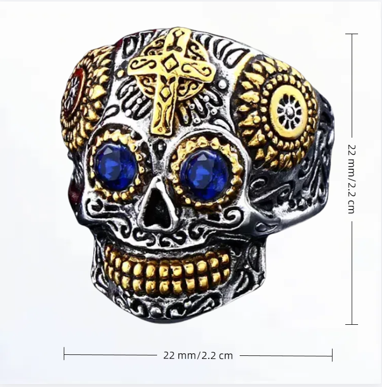 Men Individuality Amulet Stone Strength Edgy Cross Craft Totem Skull Biker Rings # R260