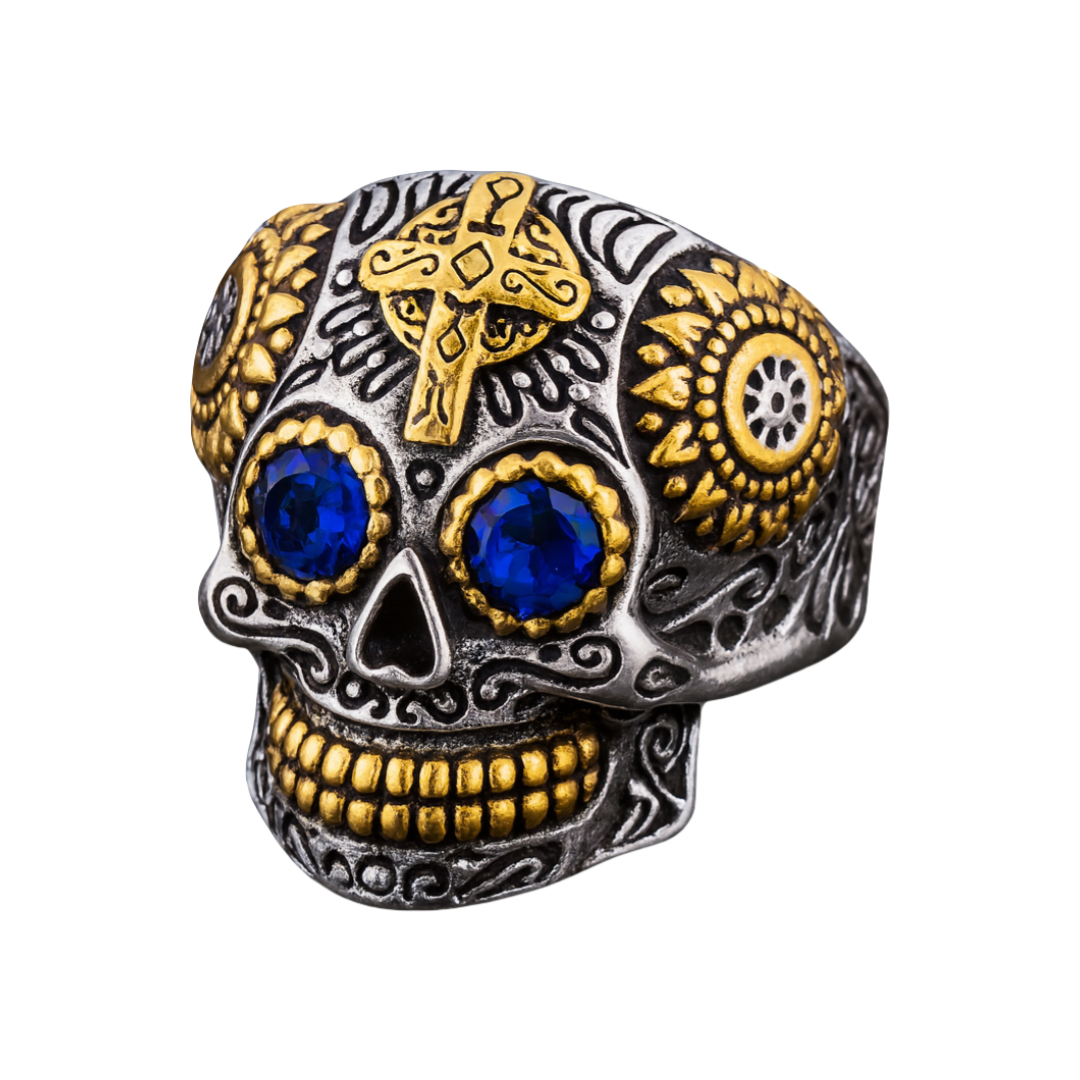 Men Individuality Amulet Stone Strength Edgy Cross Craft Totem Skull Biker Rings # R260